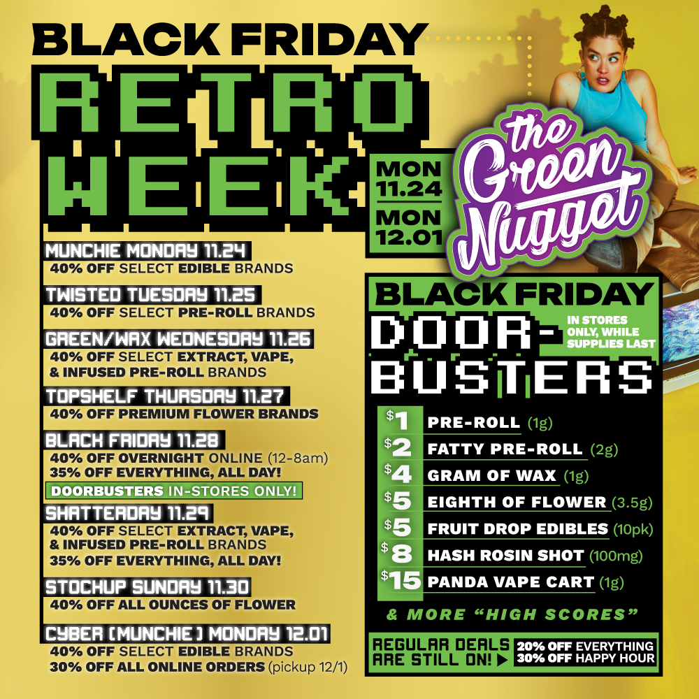 The Inlander black Friday Specials thanksgiving holiday danks giving danksgiving deals specials doorbusters sale dispensary the green nugget open now near me pot store weed shop live resin vape cartridge disposable
