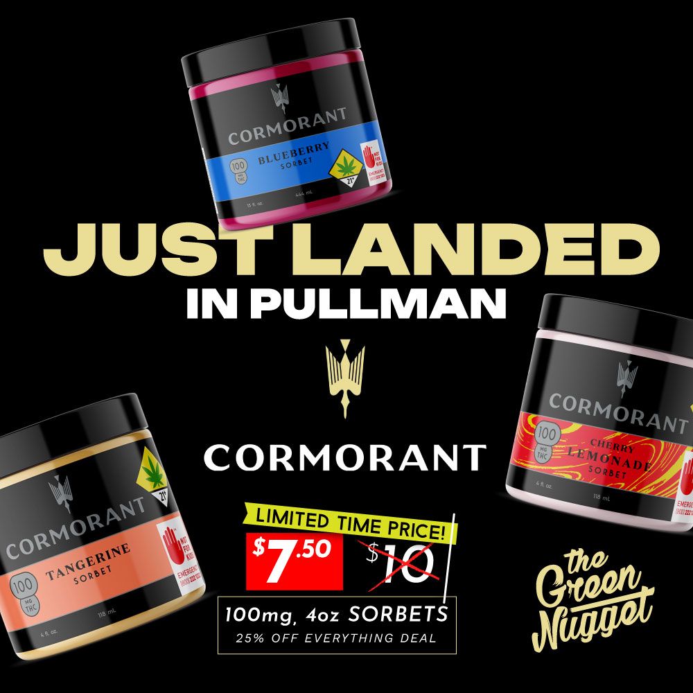 Cormorant Infused Sorbet Cannabis Marijuana Ice Cream Sorbert Sherbet Sherbert Edibles Spokane Pullman The Green Nugget Recreational Marijuana Weed Store Open Now Near Me Hybrid Sativa Indica THC CBD Peace of Mind