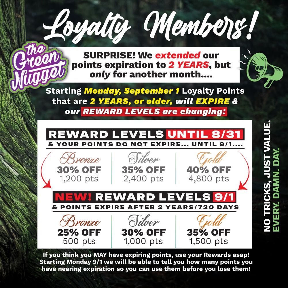 Loyalty Point Extension Loyalty Change Points SpringBig Discount Sale Cannabis Marijuana Pot Weed Store Shop Open Near Me Dispensary THC CBD Hybrid Sativa Indica Spokane Pullman Mead Alkaloid Zipz Zip Ounce Microbar phat panda live resin disposable vape rso