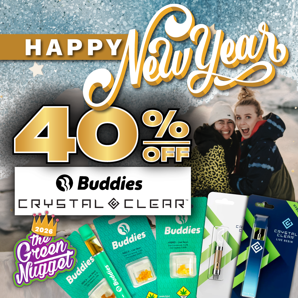 Happy New Year Dispensary Open NYD NYE 2026 Celebrate Cannabis Dispo THC CBD Hybrid Sativa Indica Vape Cartridge Cart Battery Live Resin Distillate Solventless Rosin Pullman Spokane Mead Medical Recreational Buddies Crystal Clear