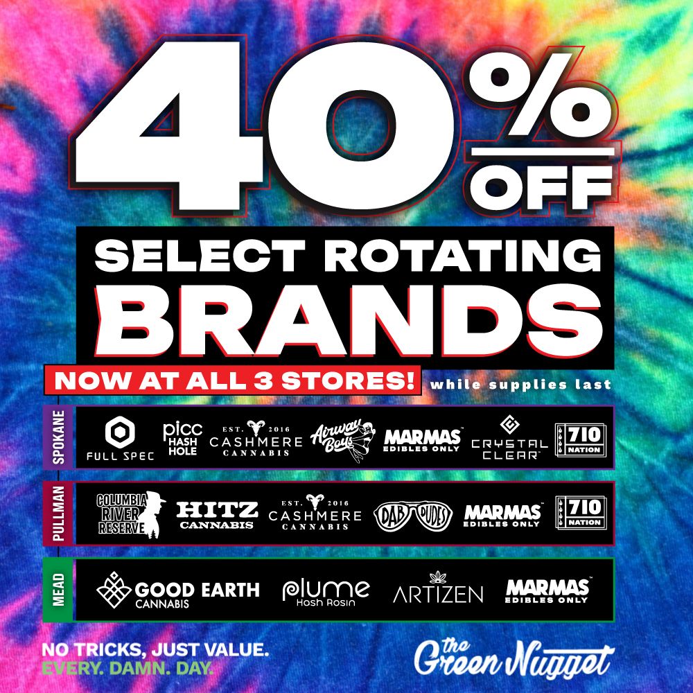 40% OFF Select Brands Dispensary Weed Pot Store Marijuana Cannabis Open Now Near Me Spokane Pullman Order Online Lidz Lids Phat Panda Strains THC CBD Hybrid Sativa Indica Vape High Sale Discount Menu Mead Cannacabin Medical Card WA DOH Compliant