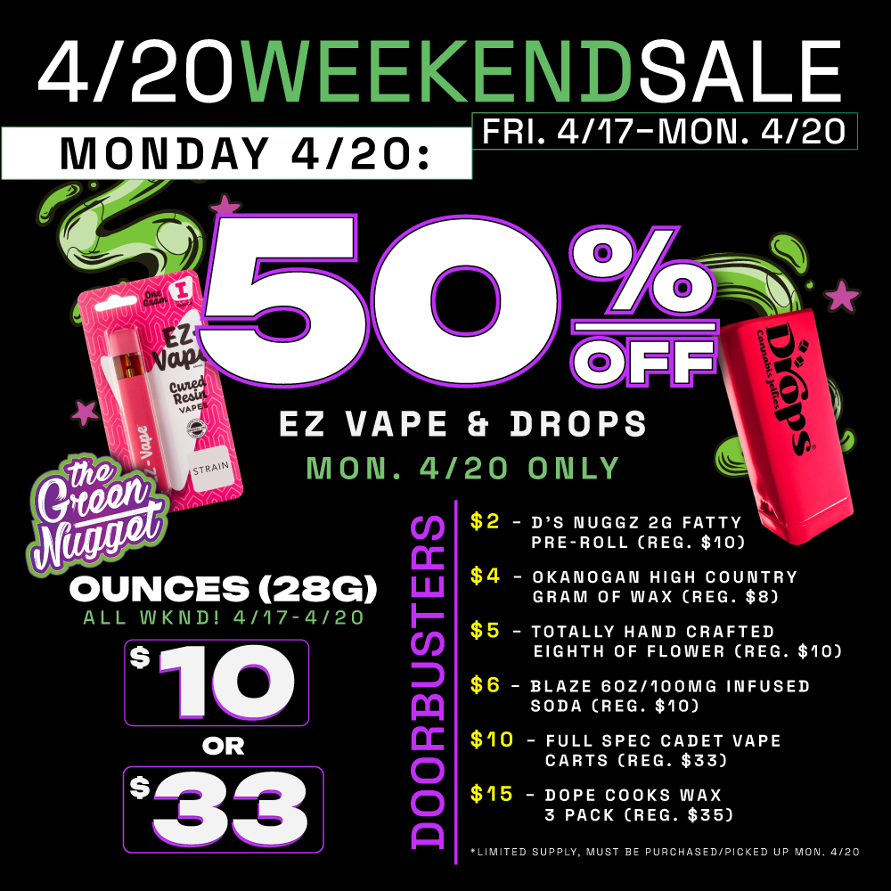 420 door buster doorbusters sale sales discount cannabis marijuana thc cbd dispensary medical recreational overnight sale 420 smoke weed pot shop open now near me
