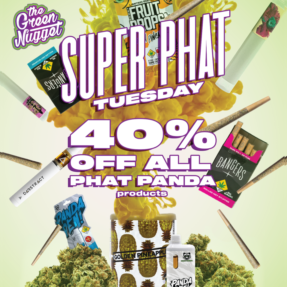 Fat Phat Panda Tuesday Deals THC CBD Weed Pot Store Shop Dispo Dispensary Near Me Open now Spokane Pullman Mead Hybrid Sativa Indica Live Resin Dabstract Snickle Fritz Snicklefritz Pineapple Upside Down Cake Gelato Trophy Wife Hot Sugar Shot Panda Candy RSO Battery Ounce May Flowers Extract Dab Vape Cart Disposable