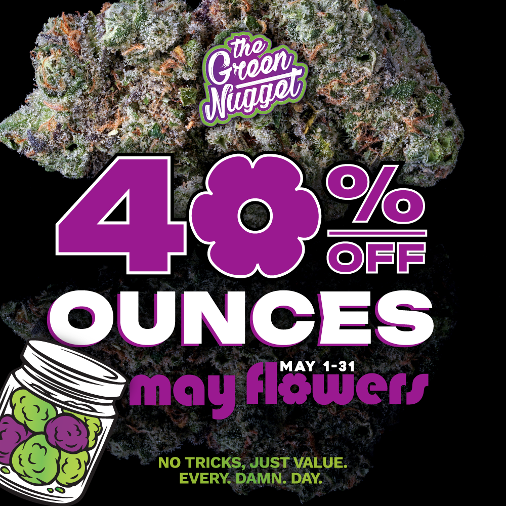 May Flower Ounce Sale Cannabis Marijuana Zip 28g Bud Weed Pot Canna 420 Smoke thc cbd hybrid sativa indica pipe bong stash bowl glass lighters BIC spokane dispensary store shop dispo near me open now recreational medical