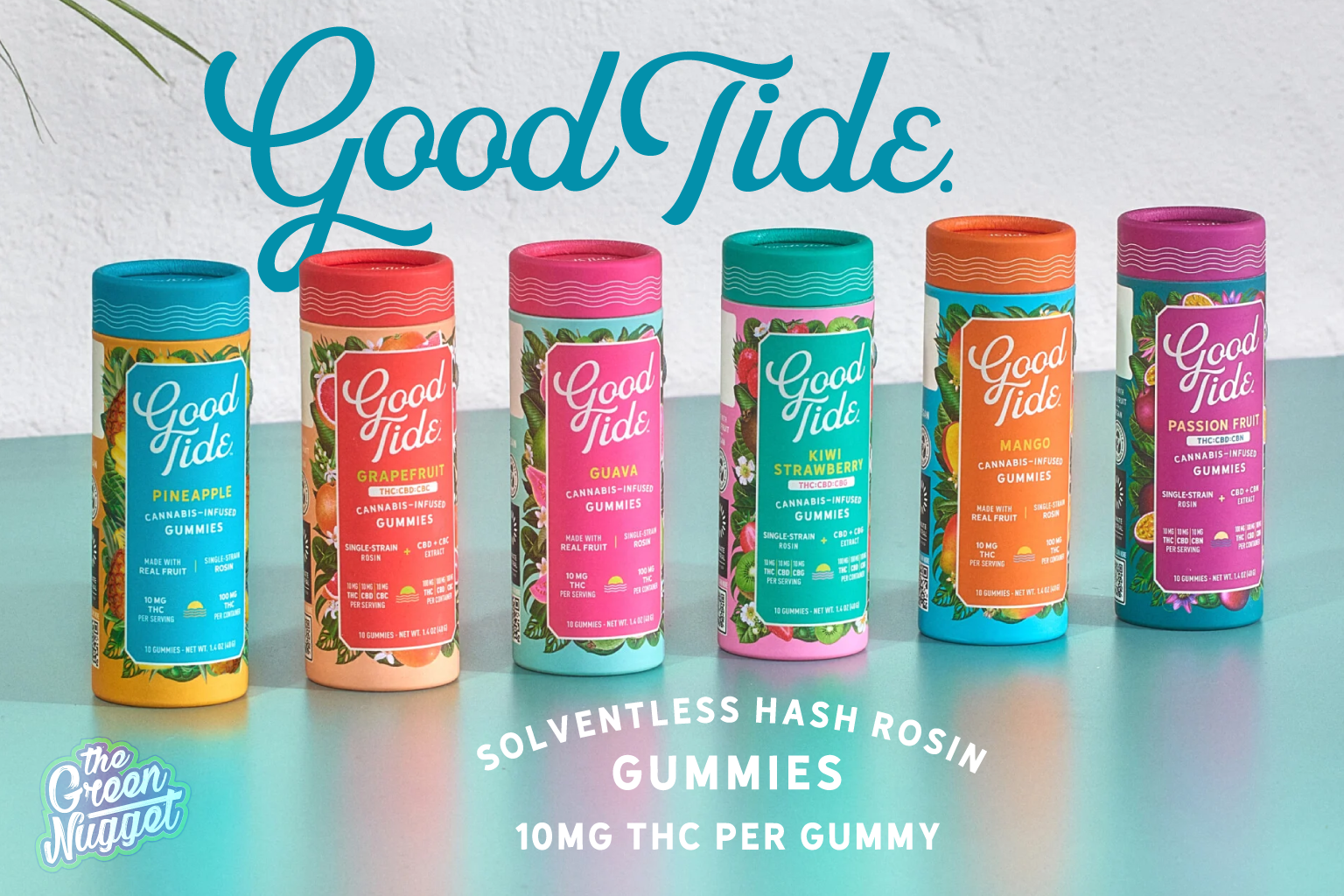 Good Tide Solventless Edibles at The Green Nugget Spokane Pullman Mead Dispensary Hash Rosin Infused Gummies Tube CBD CBG CBN THC Hybrid Sativa Indica