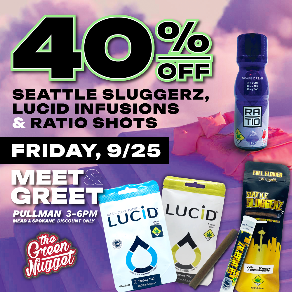 Lucid brands ratio shots infused infusions seattle sluggers sluggerz blunt blunts hemp wrap flower weed pot store shop near me thc cbd hybrid sativa indica edible liquid 100mg meet and greet pullman mead spokane